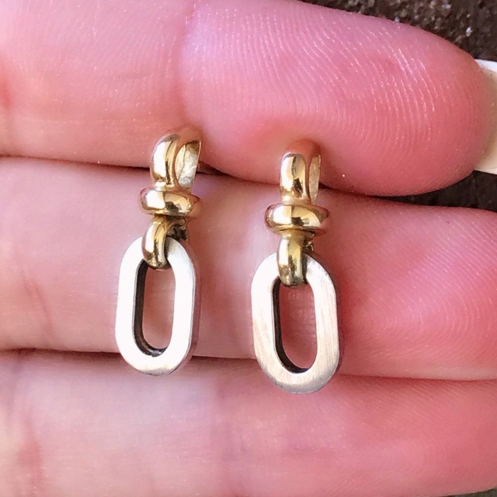 💝14K Italian Designer Two Toned Drop Earrings - Picture 4 of 8